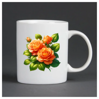 Orange Roses Green Leaves Floral Vinyl Sticker Decal