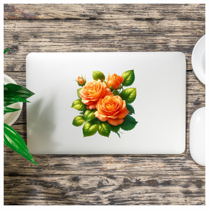 Orange Roses Green Leaves Floral Vinyl Sticker Decal