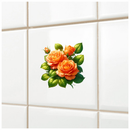 Orange Roses Green Leaves Floral Vinyl Sticker Decal