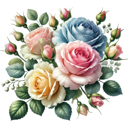Pink Rose Blue Rose Yellow Rose Green Leaves Vinyl Sticker Decal