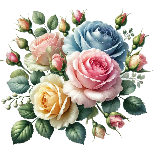 Pink Rose Blue Rose Yellow Rose Green Leaves Vinyl Sticker Decal