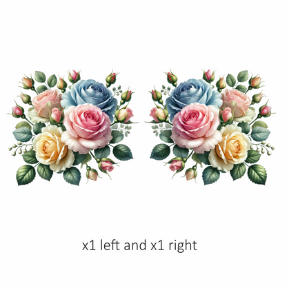 Pink Rose Blue Rose Yellow Rose Green Leaves Vinyl Sticker Decal