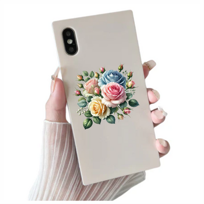 Pink Rose Blue Rose Yellow Rose Green Leaves Vinyl Sticker Decal