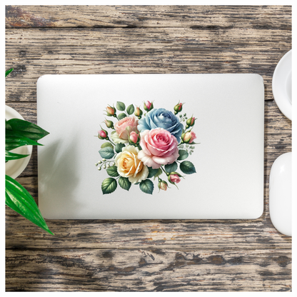 Pink Rose Blue Rose Yellow Rose Green Leaves Vinyl Sticker Decal