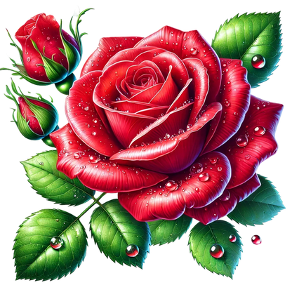 Red Rose Green Leaves Water Drops Vinyl Sticker Decal