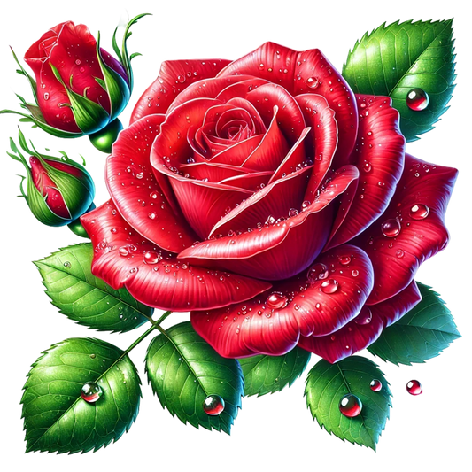 Red Rose Green Leaves Water Drops Vinyl Sticker Decal
