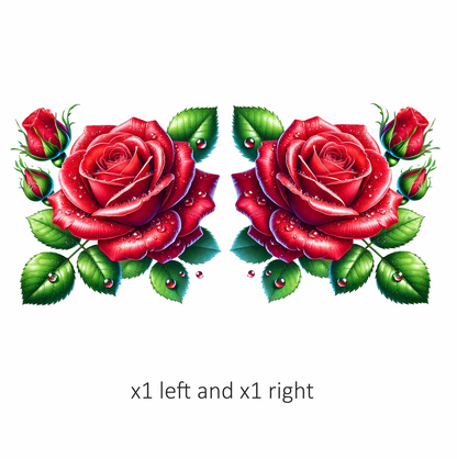 Red Rose Green Leaves Water Drops Vinyl Sticker Decal