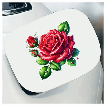 Red Rose Green Leaves Water Drops Vinyl Sticker Decal