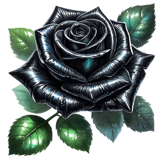 Black Rose Green Leaves Simple Vinyl Sticker Decal