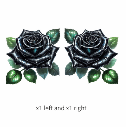 Black Rose Green Leaves Simple Vinyl Sticker Decal