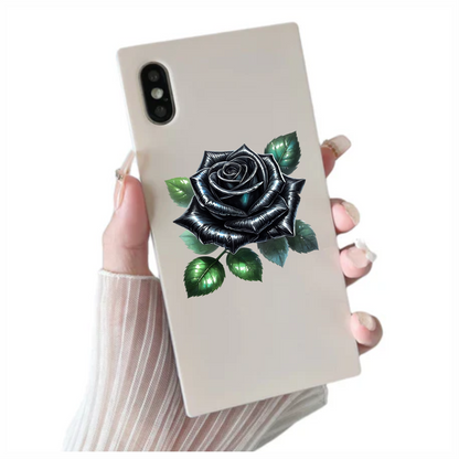 Black Rose Green Leaves Simple Vinyl Sticker Decal