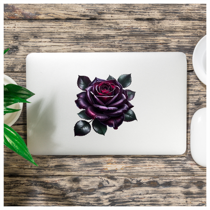 Purple Rose Green Leaves Flower Vinyl Sticker Decal