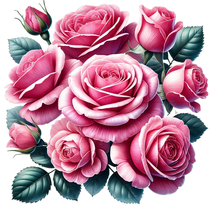 Pink Roses Blooming Green Leaves Vinyl Sticker Decal