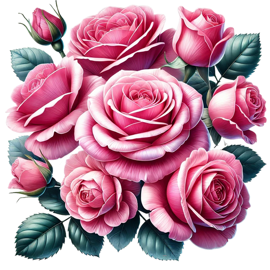 Pink Roses Blooming Green Leaves Vinyl Sticker Decal