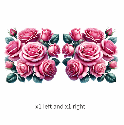 Pink Roses Blooming Green Leaves Vinyl Sticker Decal