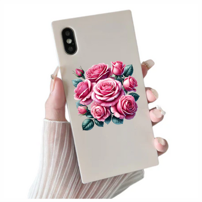 Pink Roses Blooming Green Leaves Vinyl Sticker Decal
