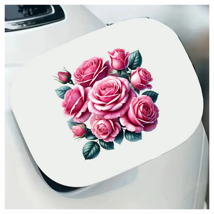 Pink Roses Blooming Green Leaves Vinyl Sticker Decal