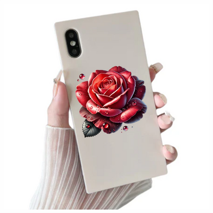 Red Rose Petals Water Drops Vinyl Sticker Decal
