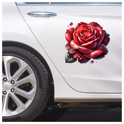 Red Rose Petals Water Drops Vinyl Sticker Decal