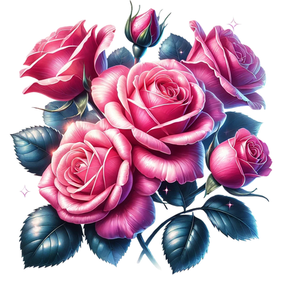 Pink Roses Green Leaves Floral Arrangement Vinyl Sticker Decal