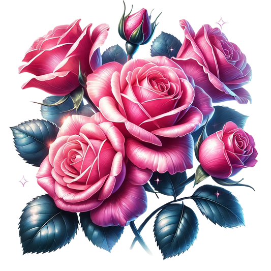 Pink Roses Green Leaves Floral Arrangement Vinyl Sticker Decal