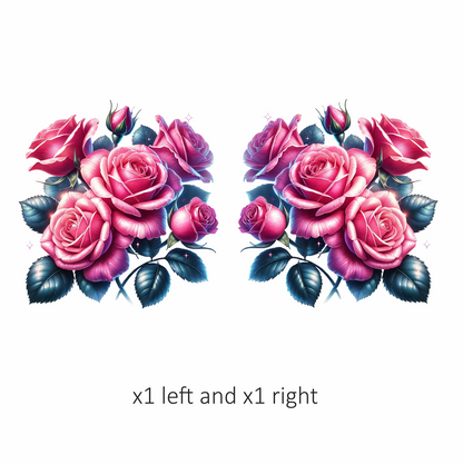 Pink Roses Green Leaves Floral Arrangement Vinyl Sticker Decal