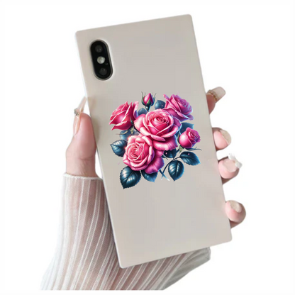 Pink Roses Green Leaves Floral Arrangement Vinyl Sticker Decal