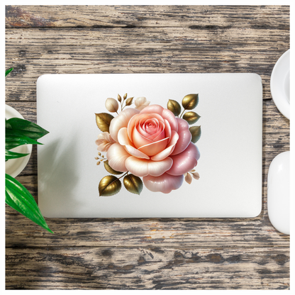 Pink White Rose Gold Leaves Vinyl Sticker Decal