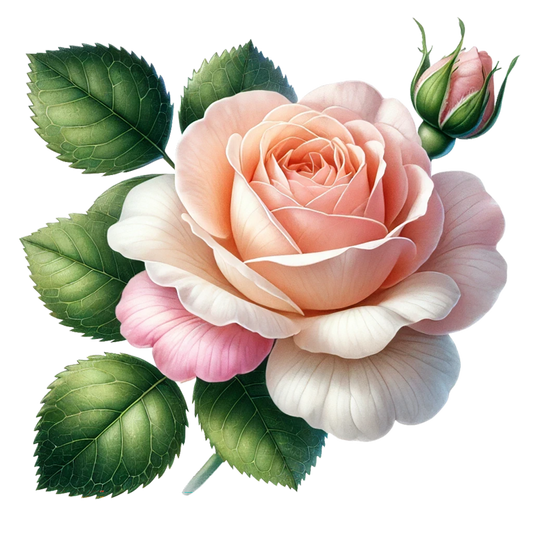Peach Rose Green Leaves Floral Vinyl Sticker Decal
