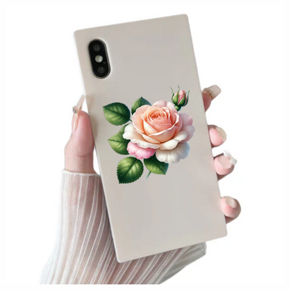 Peach Rose Green Leaves Floral Vinyl Sticker Decal