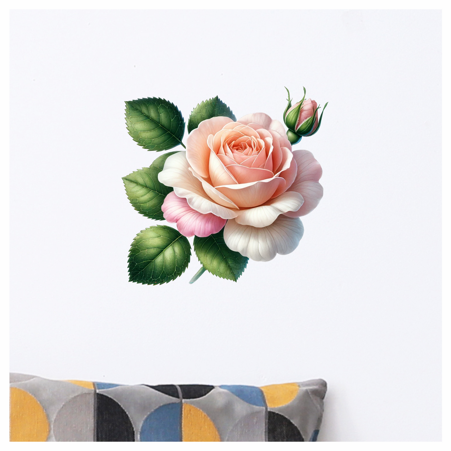 Peach Rose Green Leaves Floral Vinyl Sticker Decal