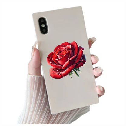 Red Rose Petals Water Droplets Vinyl Sticker Decal