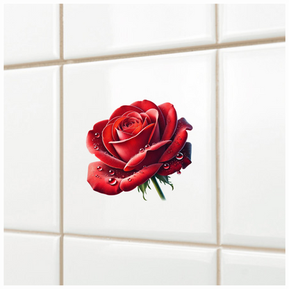 Red Rose Petals Water Droplets Vinyl Sticker Decal