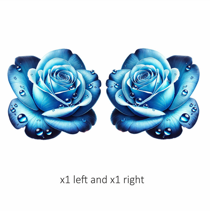 Blue Rose Petals Water Droplets Vinyl Sticker Decal