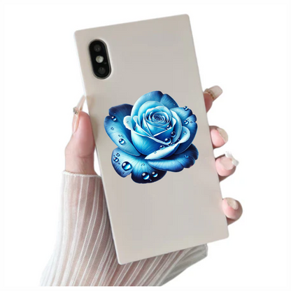 Blue Rose Petals Water Droplets Vinyl Sticker Decal
