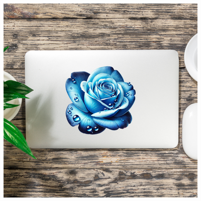 Blue Rose Petals Water Droplets Vinyl Sticker Decal