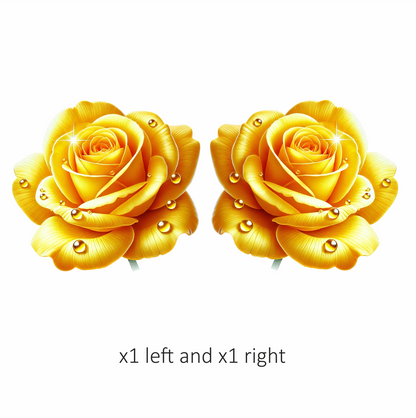 Yellow Rose Flower With Waterdrops Vinyl Sticker Decal