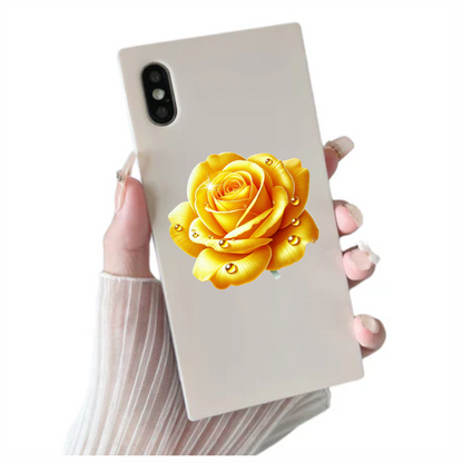 Yellow Rose Flower With Waterdrops Vinyl Sticker Decal