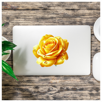 Yellow Rose Flower With Waterdrops Vinyl Sticker Decal