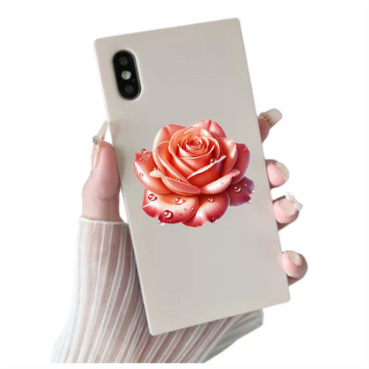 Pink Rose Flower With Water Drops Vinyl Sticker Decal