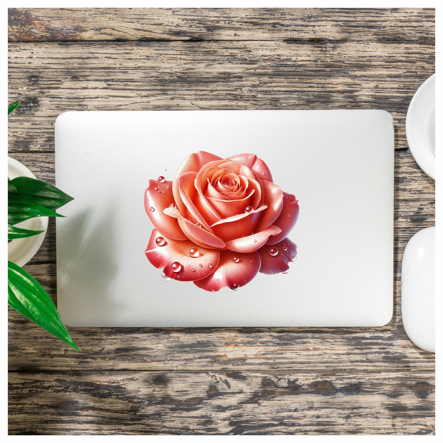 Pink Rose Flower With Water Drops Vinyl Sticker Decal