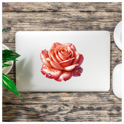 Pink Rose Flower With Water Drops Vinyl Sticker Decal