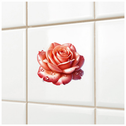 Pink Rose Flower With Water Drops Vinyl Sticker Decal