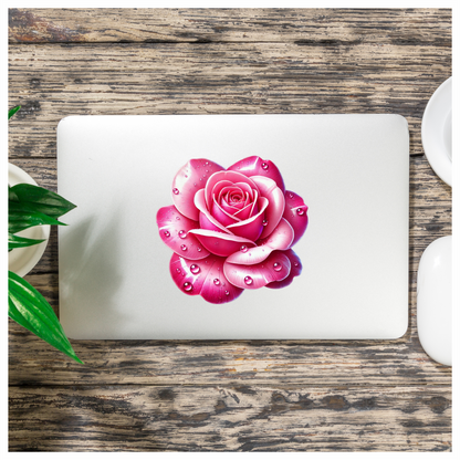 Pink Rose Petals Water Droplets Vinyl Sticker Decal