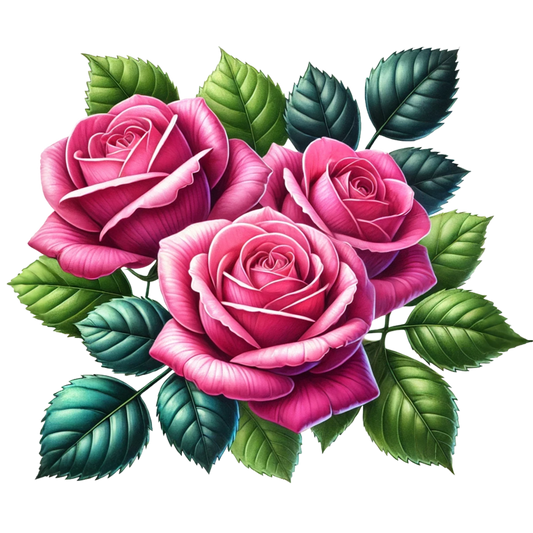 Pink Roses Green Leaves Floral Design Vinyl Sticker Decal