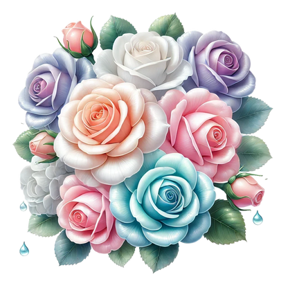 Blue White Pink Purple Roses Bouquet Vinyl Sticker Decal