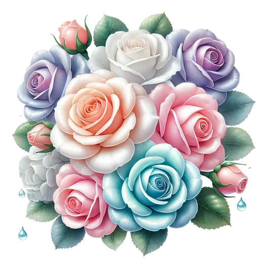 Blue White Pink Purple Roses Bouquet Vinyl Sticker Decal