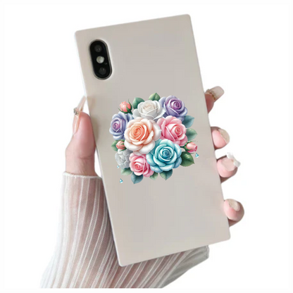 Blue White Pink Purple Roses Bouquet Vinyl Sticker Decal