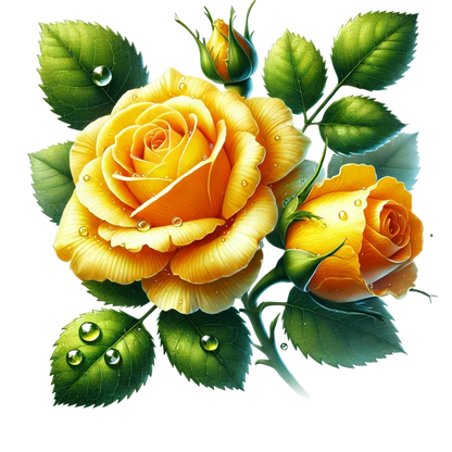 Yellow Rose Buds Green Leaves Vinyl Sticker Decal
