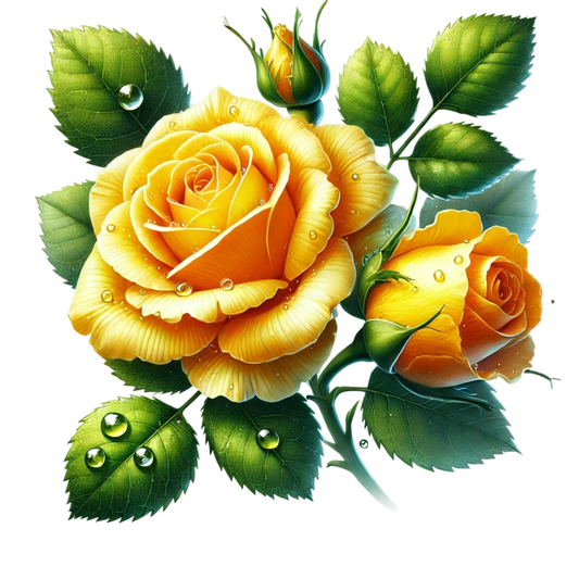 Yellow Rose Buds Green Leaves Vinyl Sticker Decal